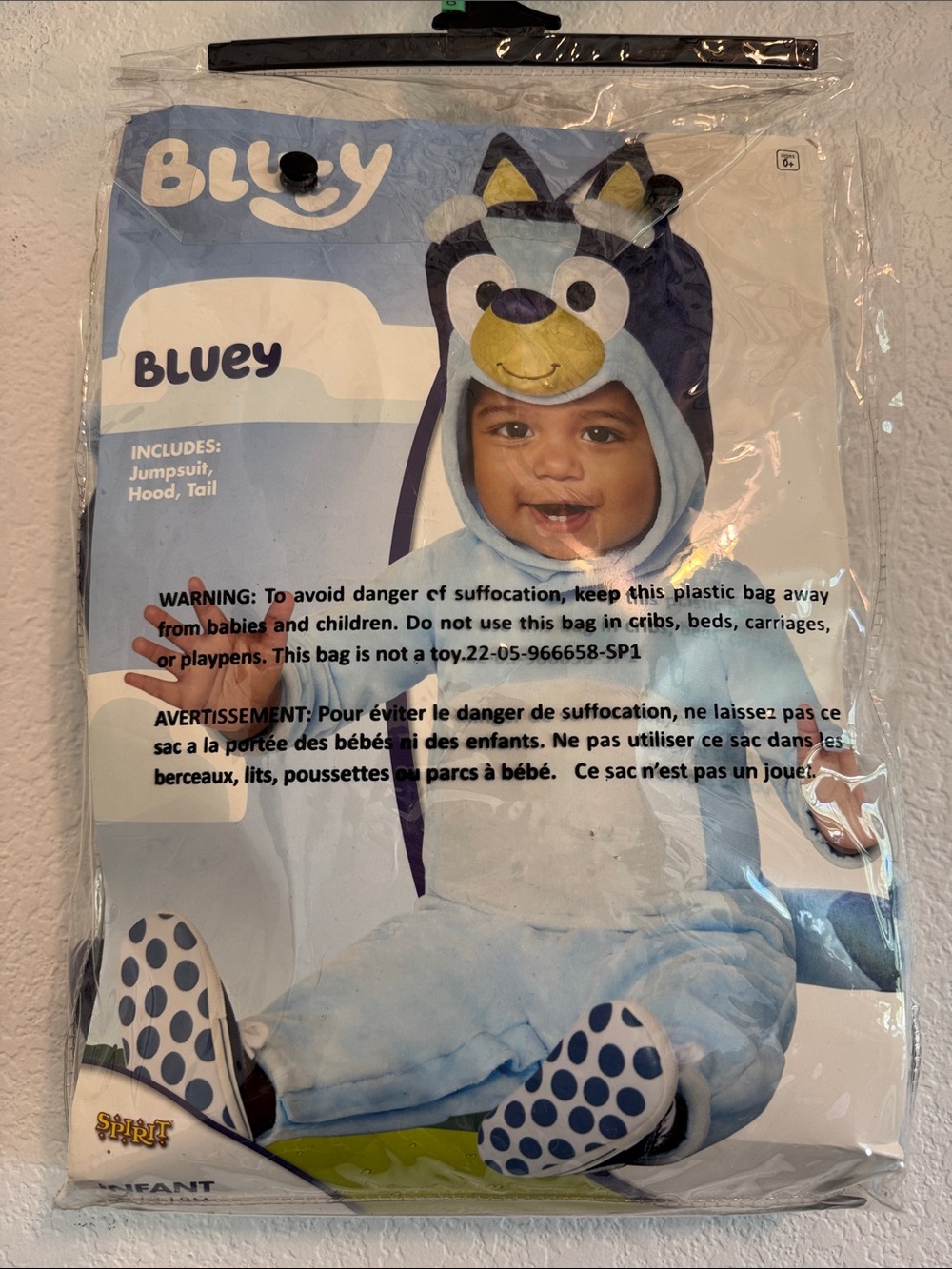 Spirit Halloween Costume Bluey Size 12-18 mos One Piece Hoodie Snaps